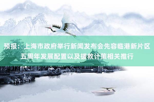 预报：上海市政府举行新闻发布会先容临港新片区五周年发展配置以及援救计策相关推行