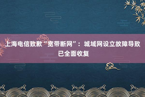 上海电信致歉“宽带断网”：城域网设立故障导致 已全面收复