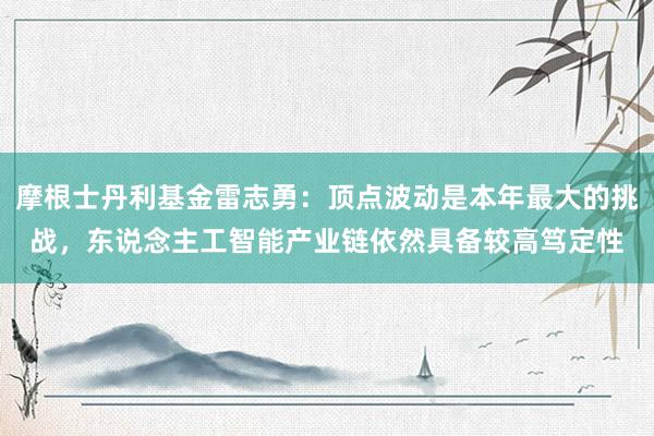 摩根士丹利基金雷志勇：顶点波动是本年最大的挑战，东说念主工智能产业链依然具备较高笃定性